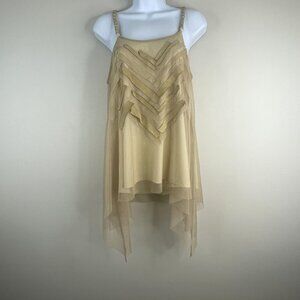 Vintage Y2K Womens Fairy Grunge Whimsigoth Mesh Top Medium Faux Suede Flowy Knit